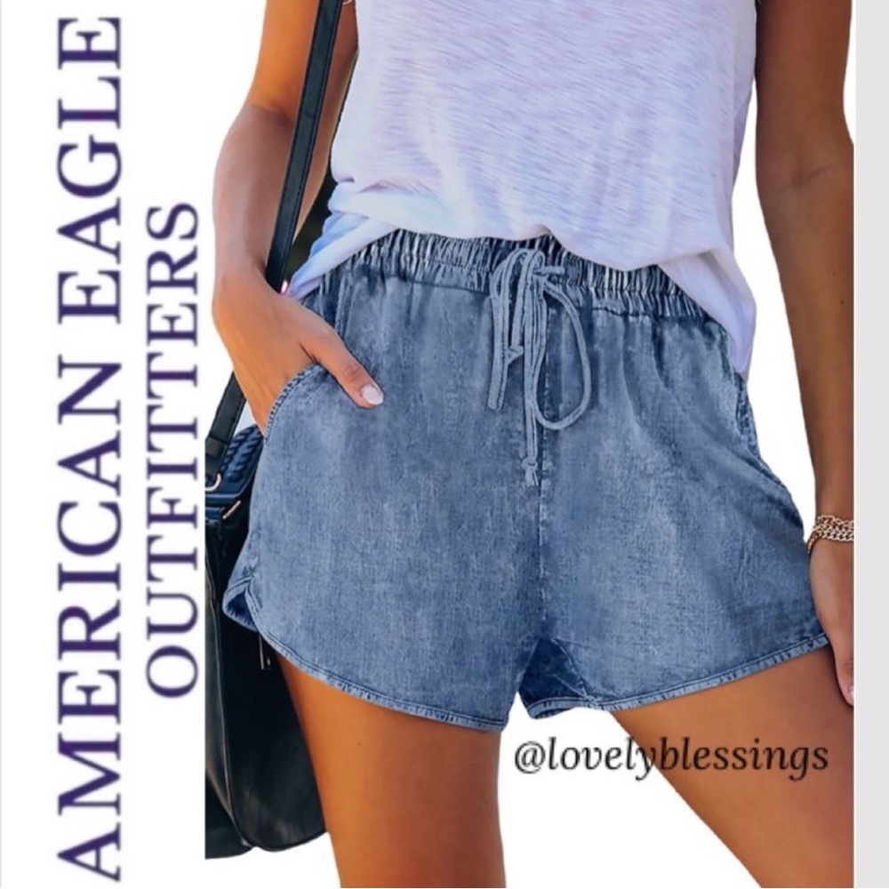 American Eagle Drawstring Waist Chambray Denim Je… - image 1